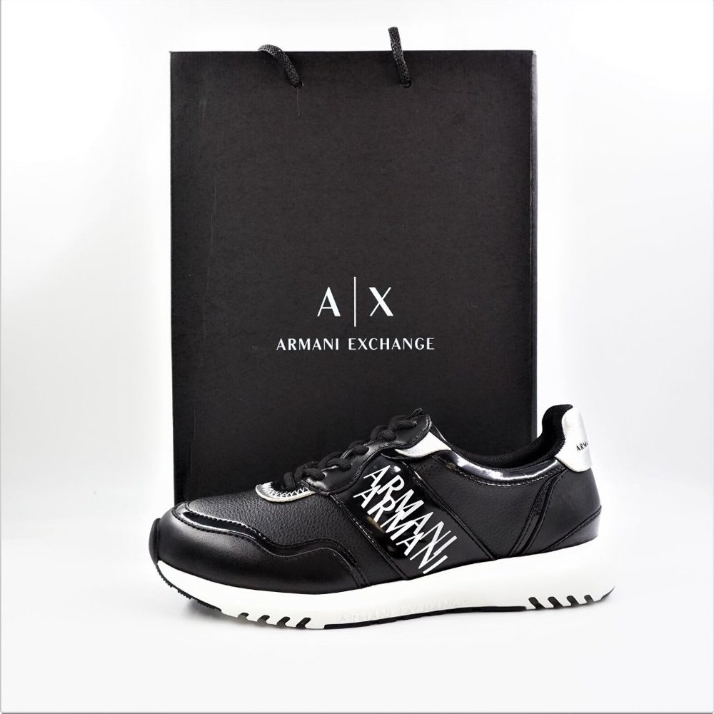 Armani Exchange Patent Leather Mirrored Logo Sneakers - FCM55